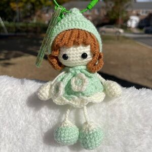 Handmade Crochet Cute Doll with Hanging Feet, Keychain for Bag or Keys